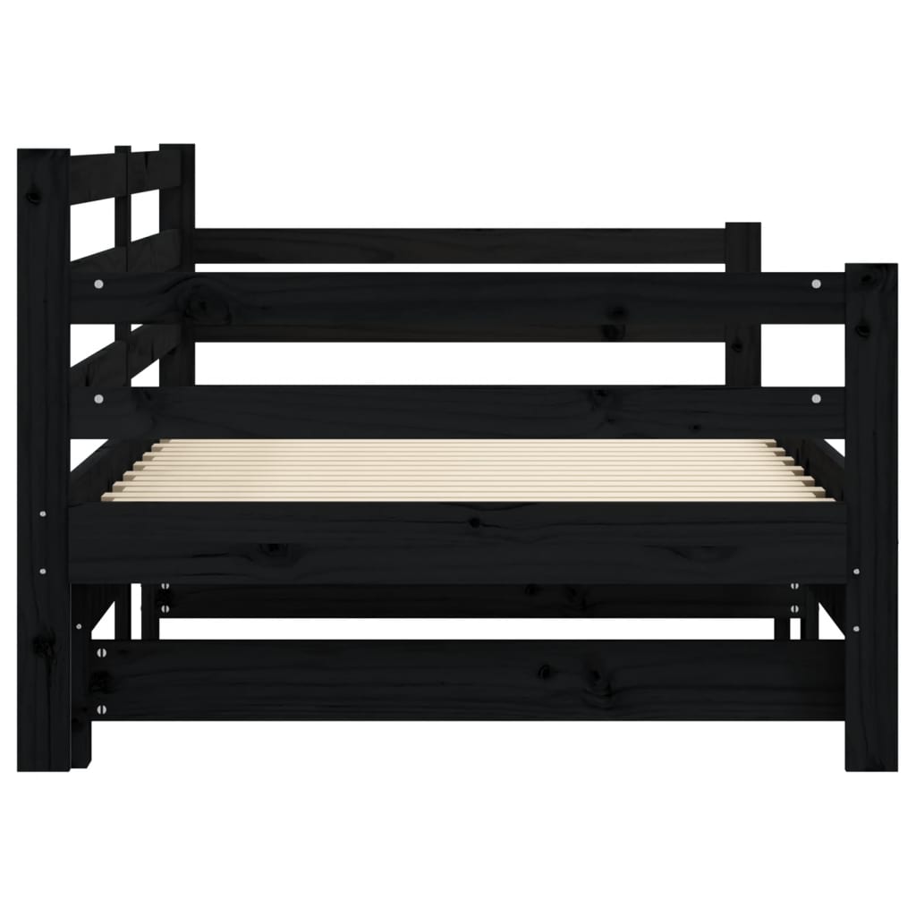 Slaapbank met onderschuifbed 80x200 cm massief grenenhout zwart