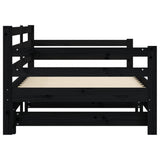Slaapbank met onderschuifbed 80x200 cm massief grenenhout zwart