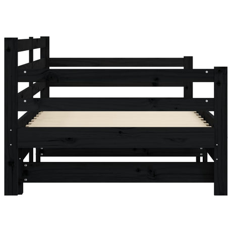 Slaapbank met onderschuifbed 80x200 cm massief grenenhout zwart