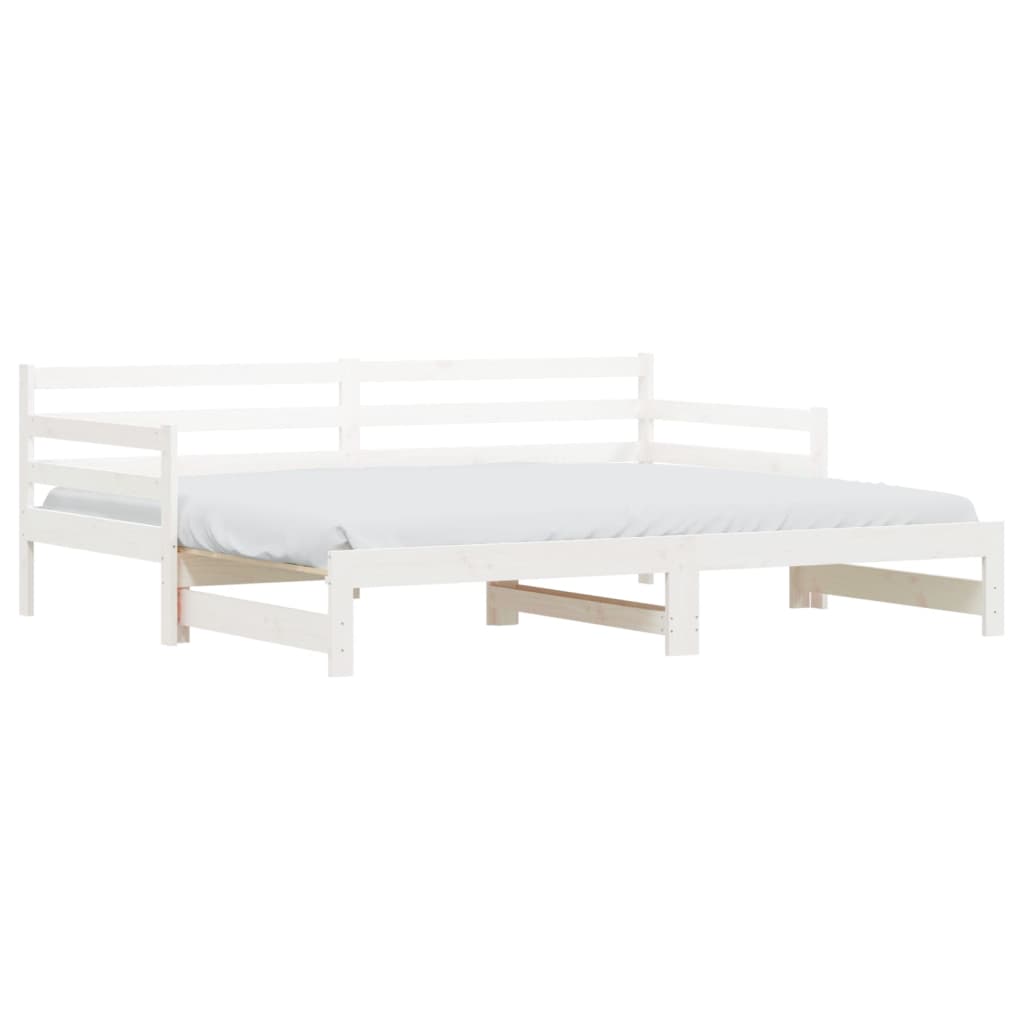 Slaapbank met onderschuifbed 90x190 cm massief grenenhout wit