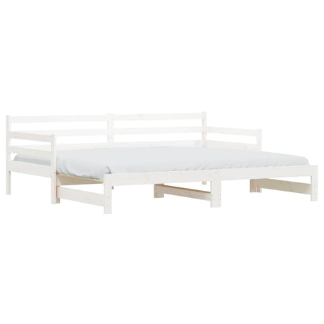 Slaapbank met onderschuifbed 90x190 cm massief grenenhout wit
