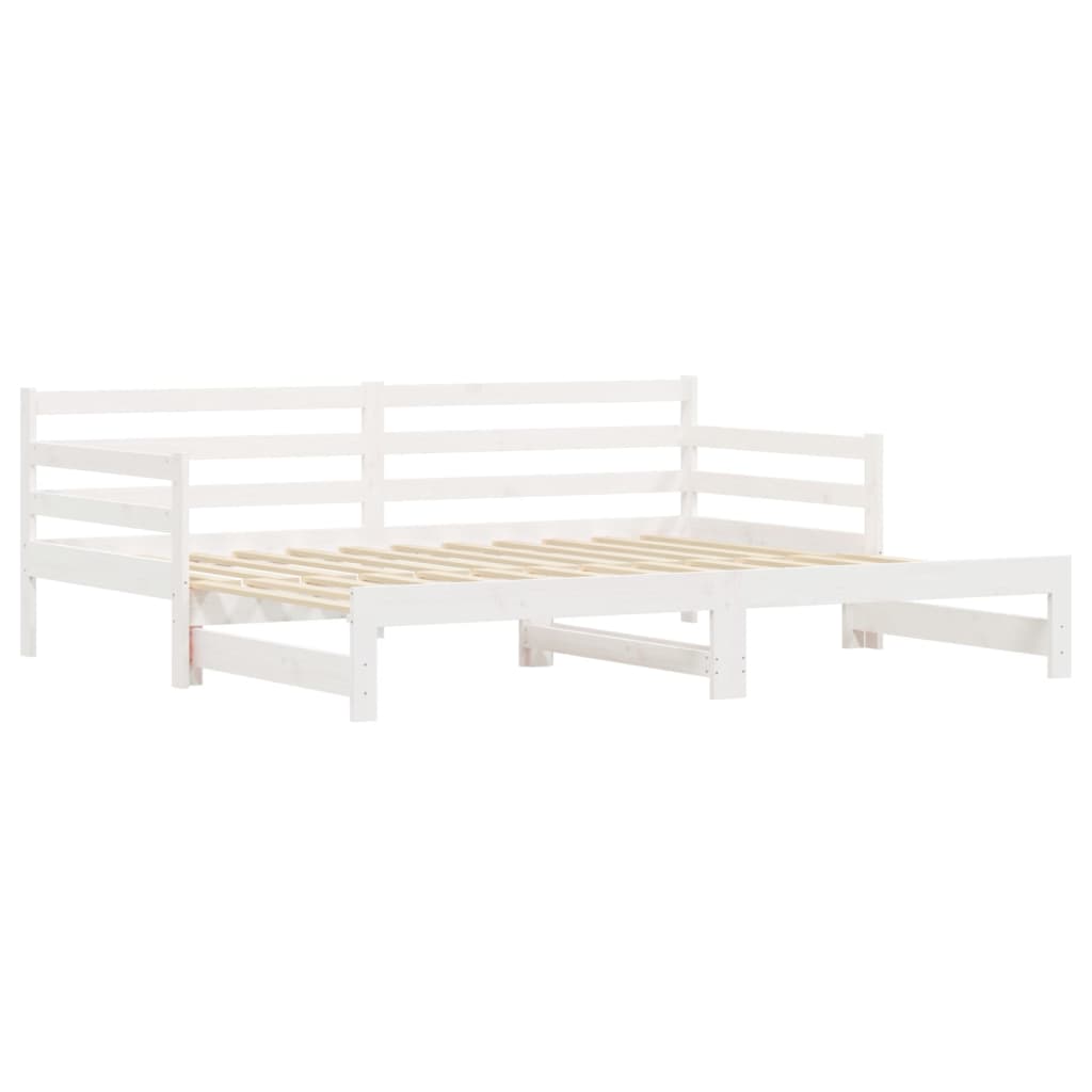 Slaapbank met onderschuifbed 90x190 cm massief grenenhout wit