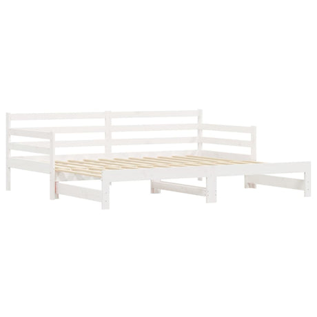 Slaapbank met onderschuifbed 90x190 cm massief grenenhout wit