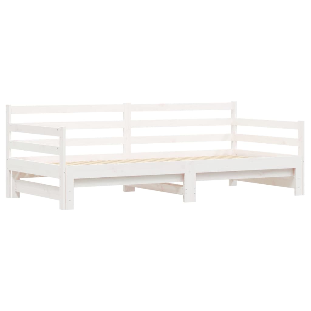 Slaapbank met onderschuifbed 90x190 cm massief grenenhout wit