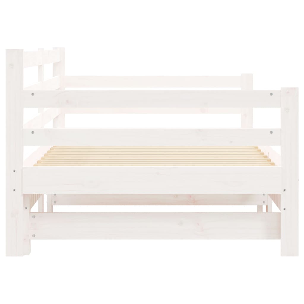 Slaapbank met onderschuifbed 90x190 cm massief grenenhout wit