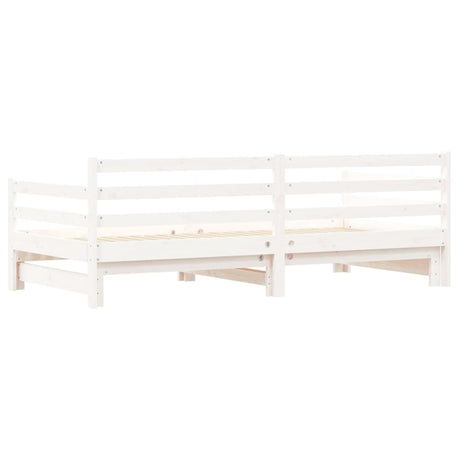 Slaapbank met onderschuifbed 90x190 cm massief grenenhout wit