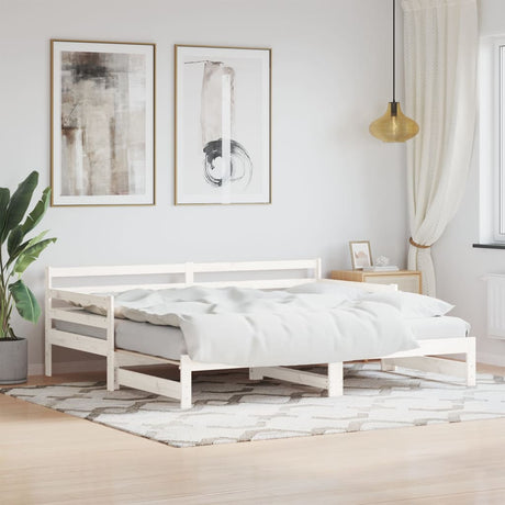 Slaapbank met onderschuifbed 90x190 cm massief grenenhout wit