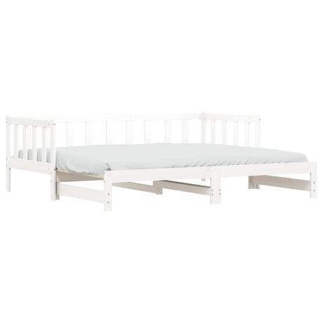 Slaapbank met onderschuifbed 90x200 cm massief grenenhout wit