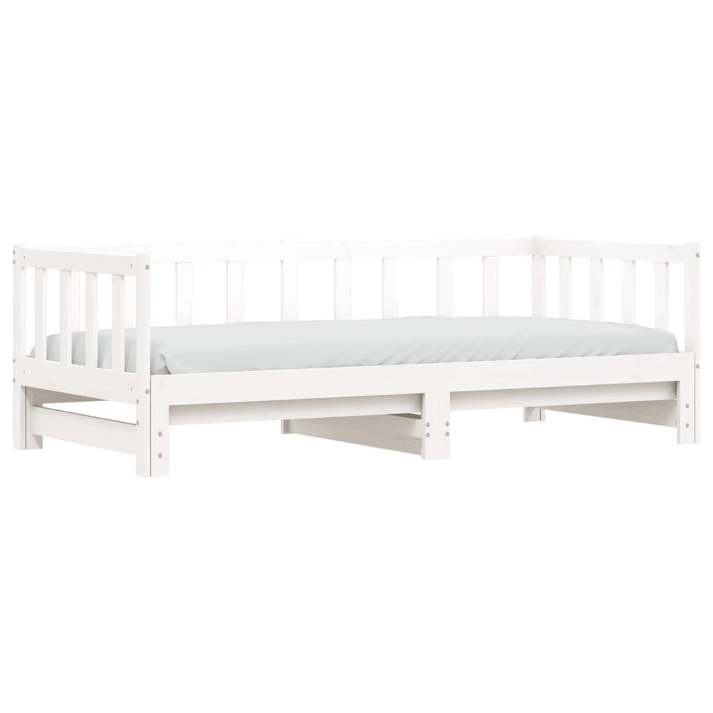Slaapbank met onderschuifbed 90x200 cm massief grenenhout wit