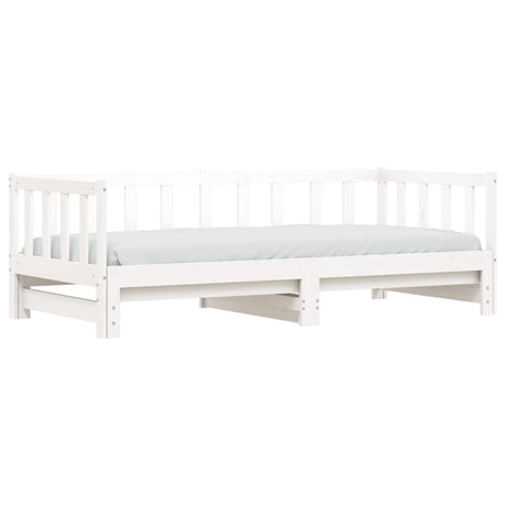 Slaapbank met onderschuifbed 90x200 cm massief grenenhout wit