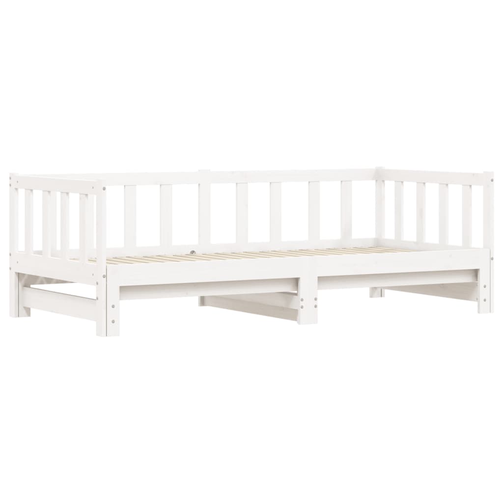 Slaapbank met onderschuifbed 90x200 cm massief grenenhout wit