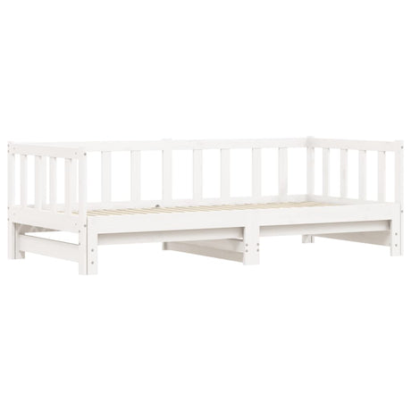 Slaapbank met onderschuifbed 90x200 cm massief grenenhout wit
