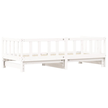 Slaapbank met onderschuifbed 90x200 cm massief grenenhout wit