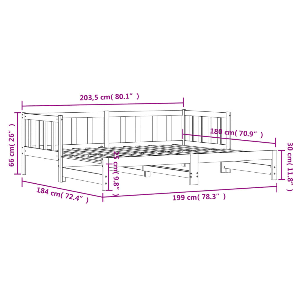 Slaapbank met onderschuifbed 90x200 cm massief grenenhout wit