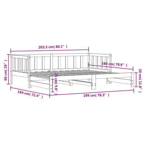 Slaapbank met onderschuifbed 90x200 cm massief grenenhout wit