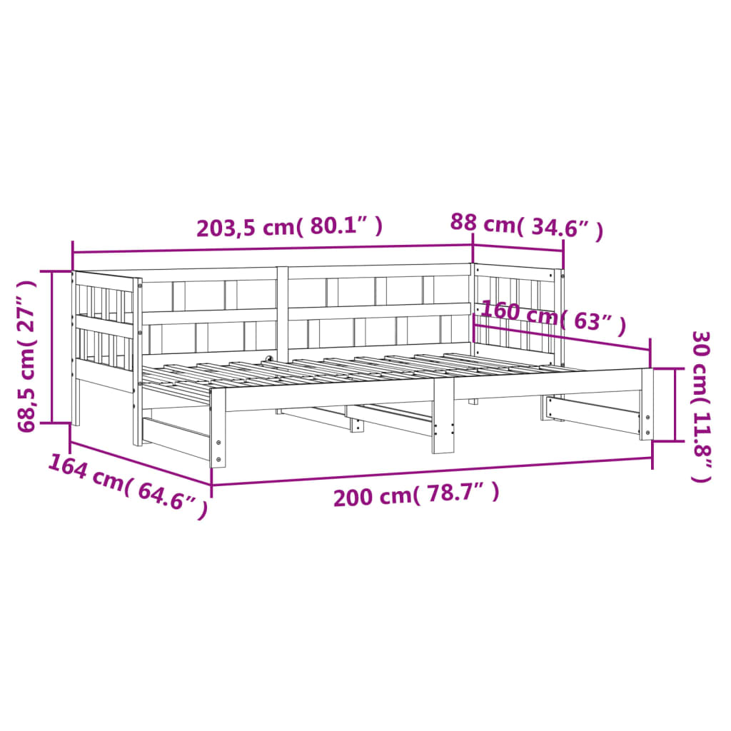Slaapbank met onderschuifbed 80x200 cm massief grenenhout