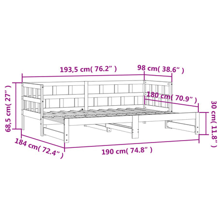 Slaapbank met onderschuifbed 90x190 cm massief grenenhout