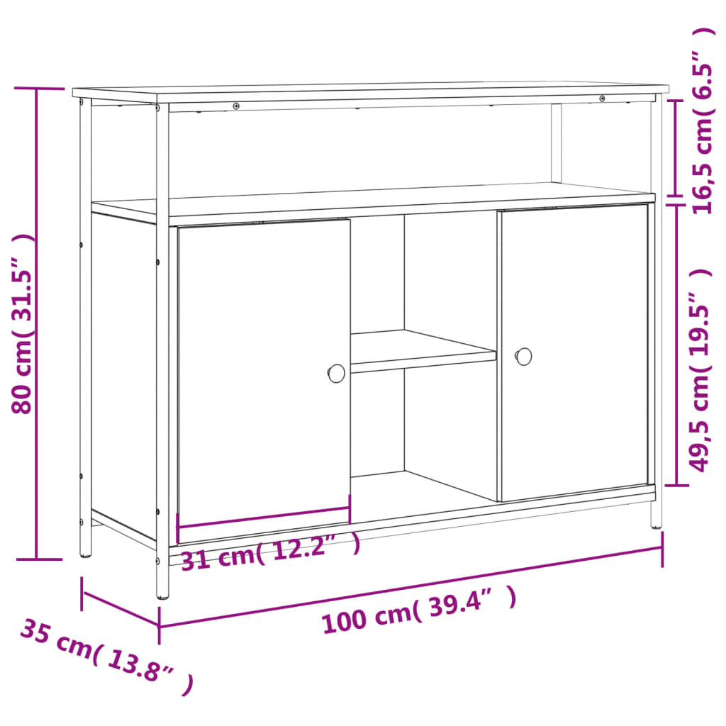 Dressoir 100x35x80 cm bewerkt hout zwart