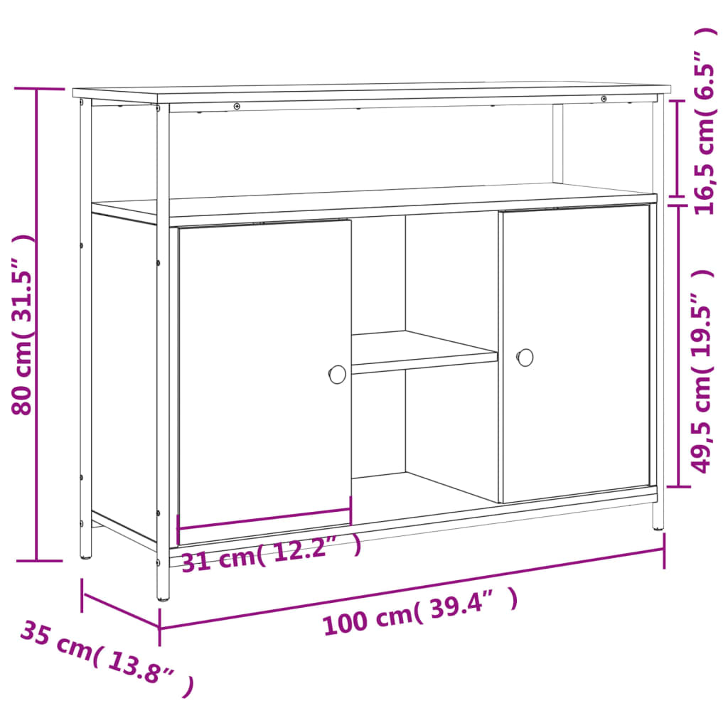 Dressoir 100x35x80 cm bewerkt hout sonoma eikenkleurig