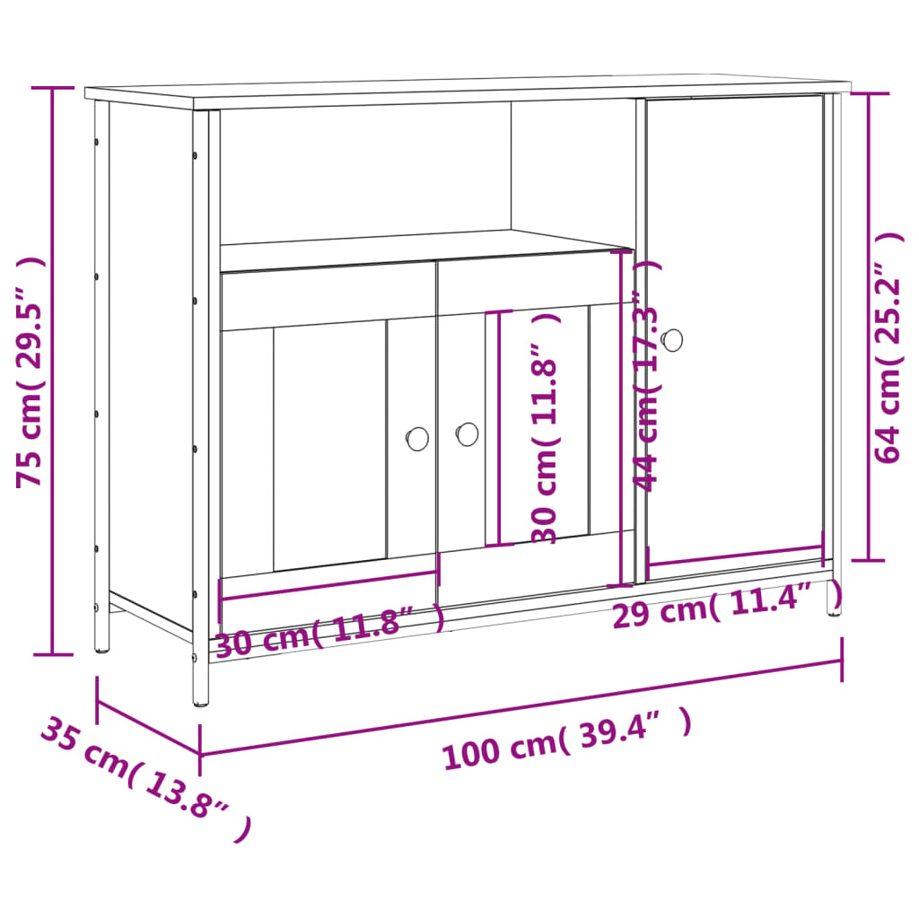 Dressoir 100x35x75 cm bewerkt hout zwart