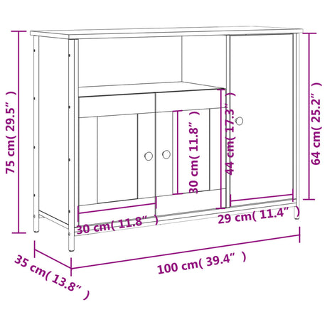 Dressoir 100x35x75 cm bewerkt hout grijs sonoma