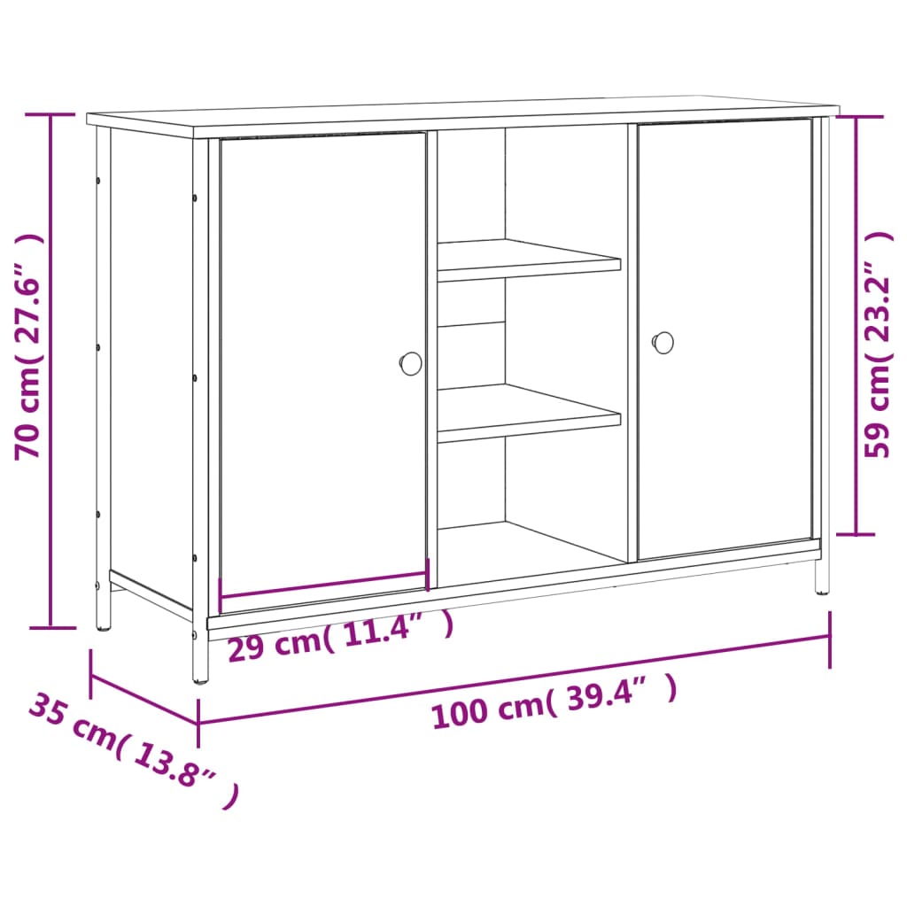 Dressoir 100x35x70 cm bewerkt hout bruin eikenkleur