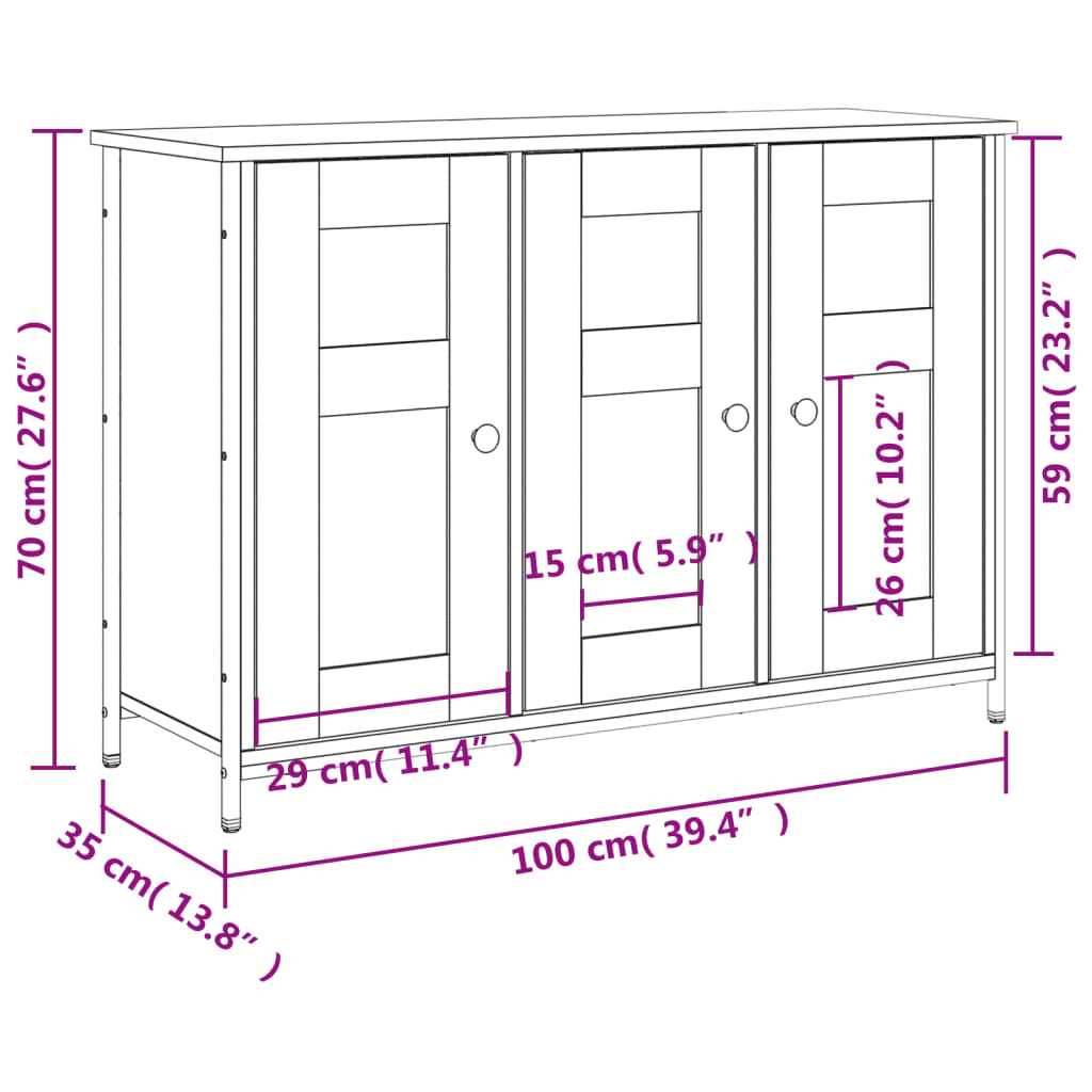 Dressoir 100x35x70 cm bewerkt hout gerookt eikenkleurig