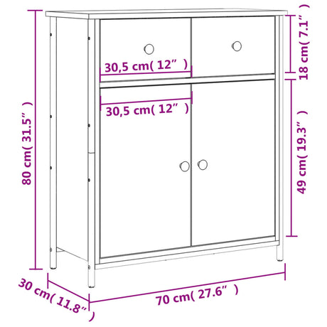 Dressoir 70x30x80 cm bewerkt hout sonoma eikenkleurig