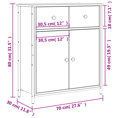 Dressoir 70x30x80 cm bewerkt hout bruin eikenkleur