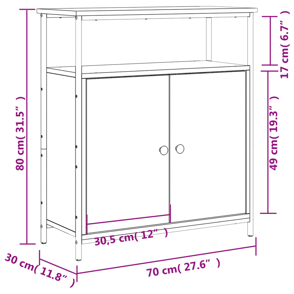 Dressoir 70x30x80 cm bewerkt hout sonoma eikenkleurig