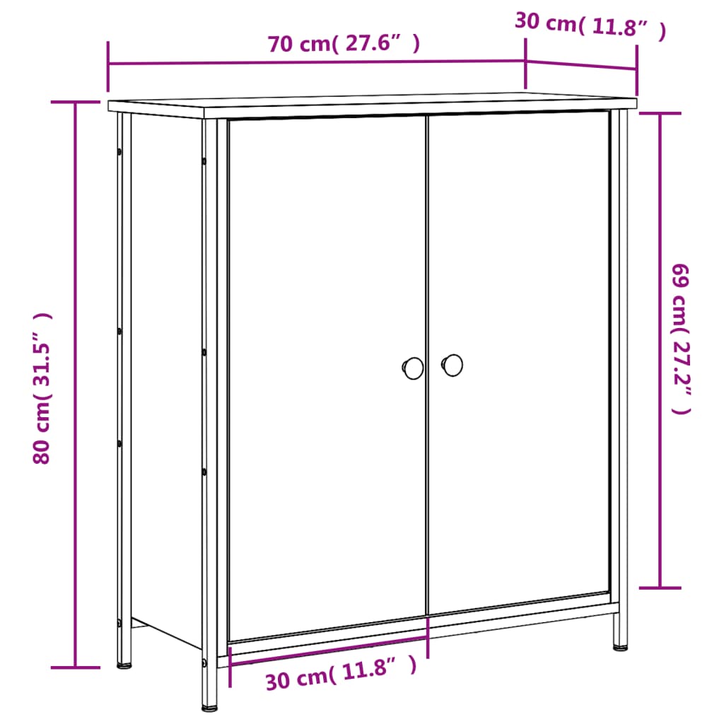 Dressoir 70x30x80 cm bewerkt hout zwart