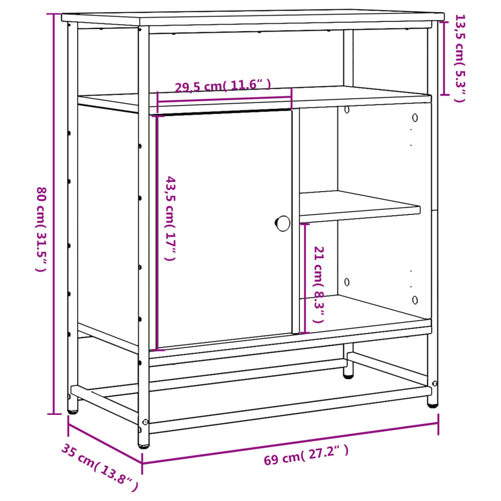 Dressoir 69x35x80 cm bewerkt hout sonoma eikenkleurig