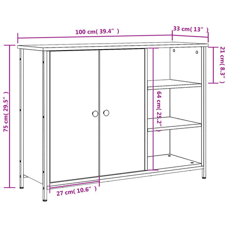 Dressoir 100x33x75 cm bewerkt hout zwart