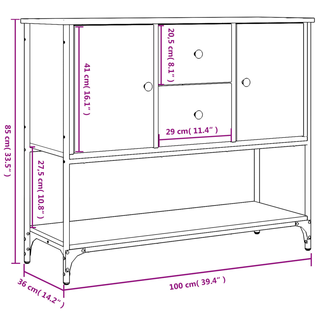 Dressoir 100x36x85 cm bewerkt hout zwart