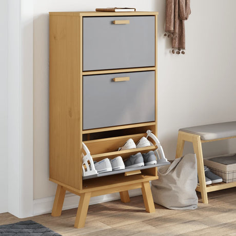 Schoenenkast OLDEN 55x35x120 cm grenenhout grijs en bruin - AllerleiShop