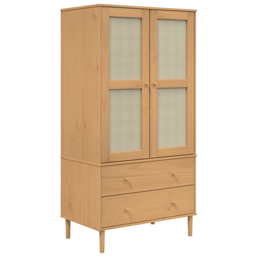 Kledingkast SENJA 90x55x175 cm rattan look grenenhout bruin - AllerleiShop