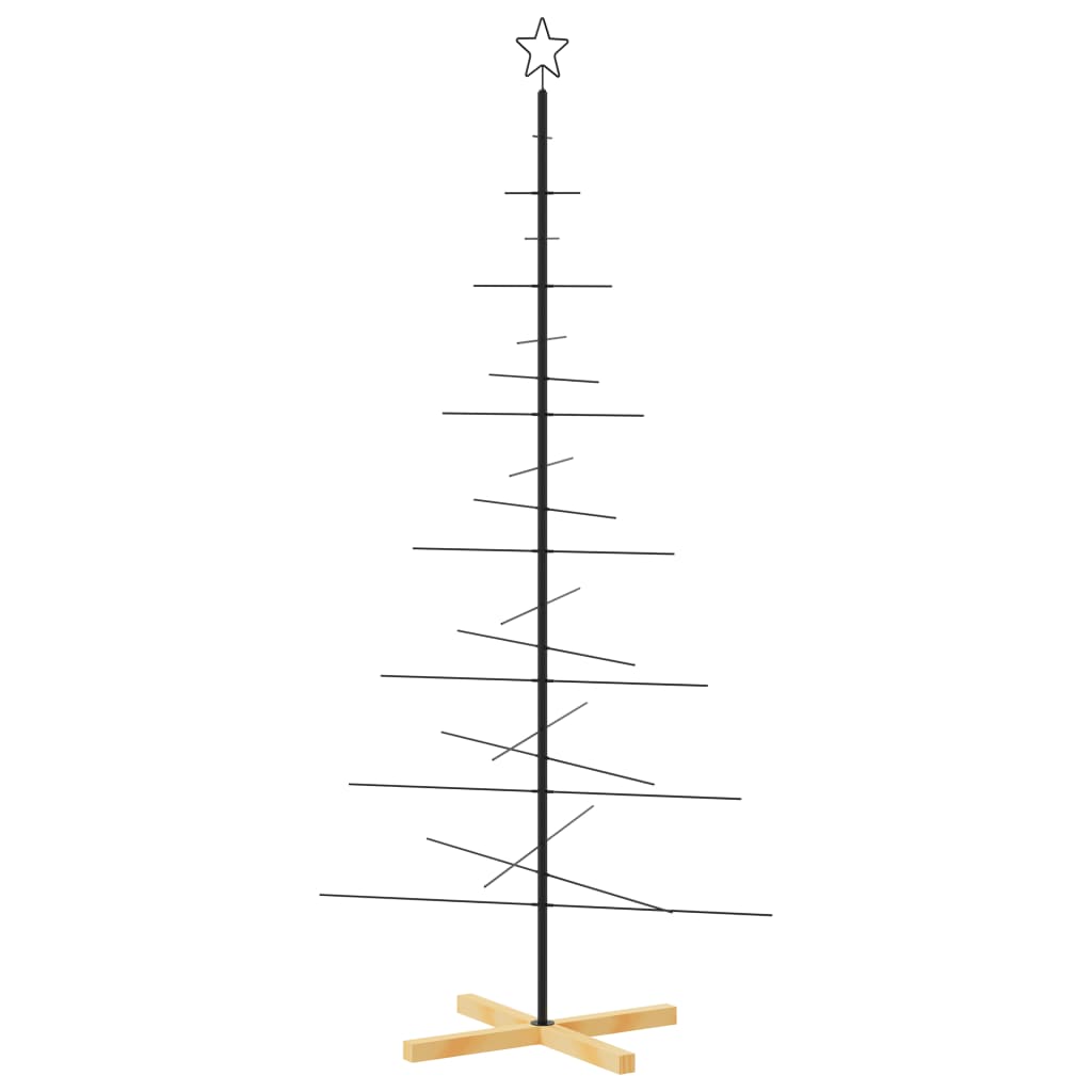 Kerstdecoratie kerstboom met houten basis 180 cm metaal zwart - AllerleiShop