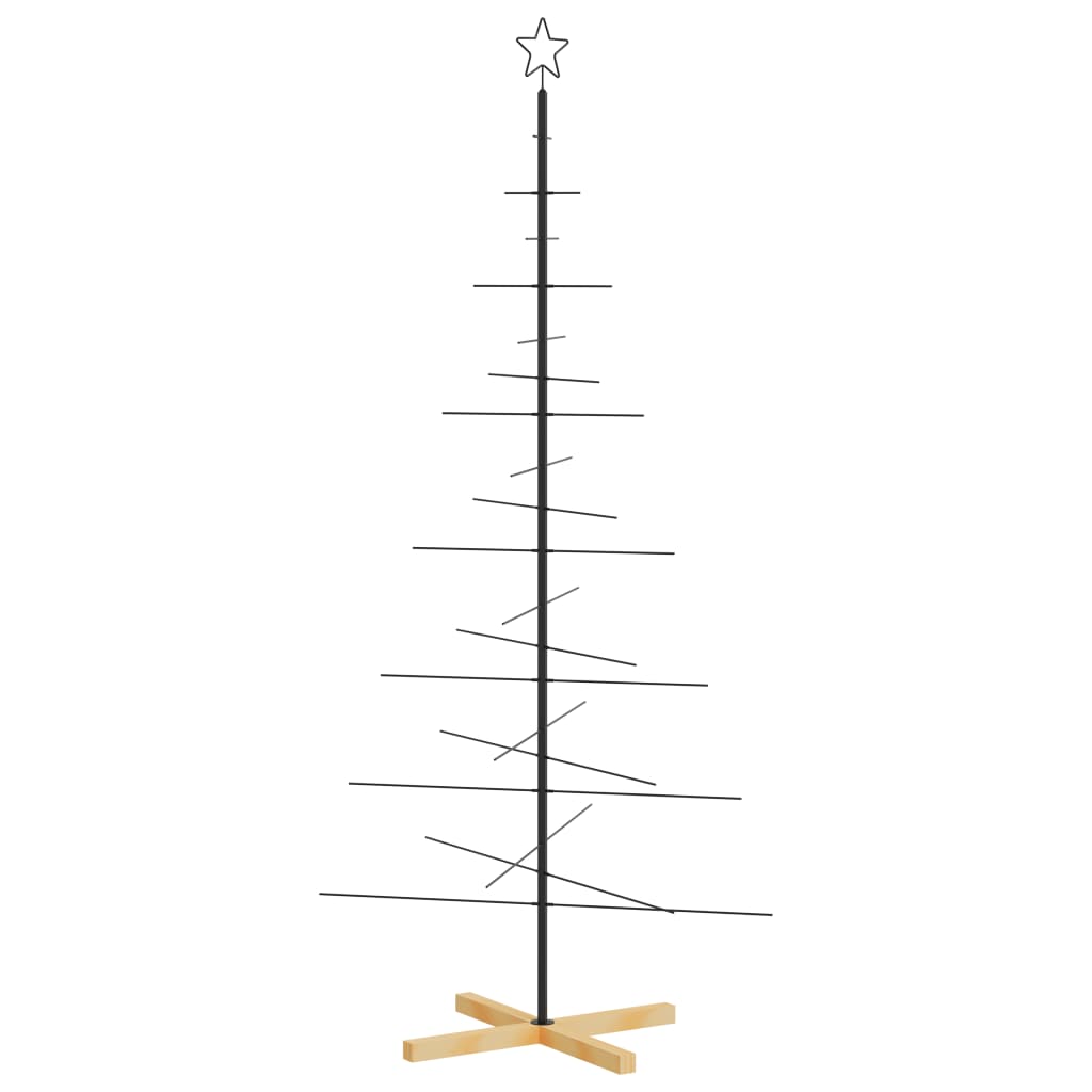 Kerstdecoratie kerstboom met houten basis 180 cm metaal zwart - AllerleiShop