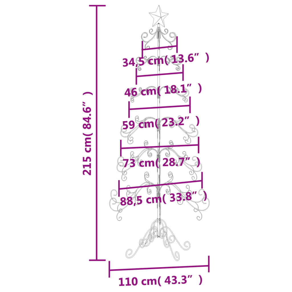 Kerstdecoratie kerstboom 215 cm metaal zwart - AllerleiShop