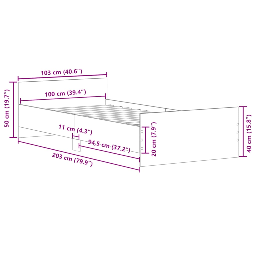Bedframe zonder matras hout gerookt eikenkleurig 100x200 cm