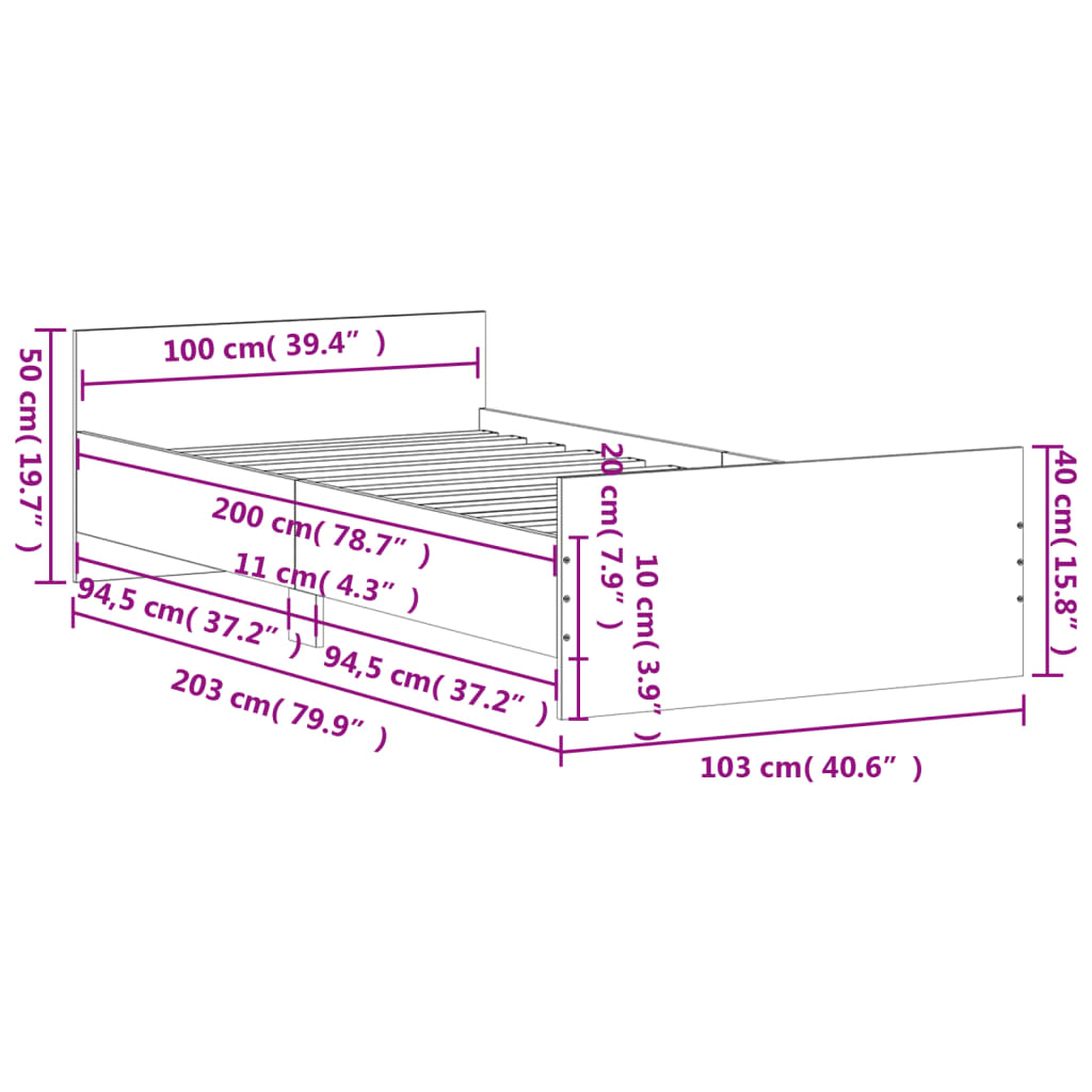 Bedframe zonder matras bewerkt hout bruin eikenkleur 100x200 cm