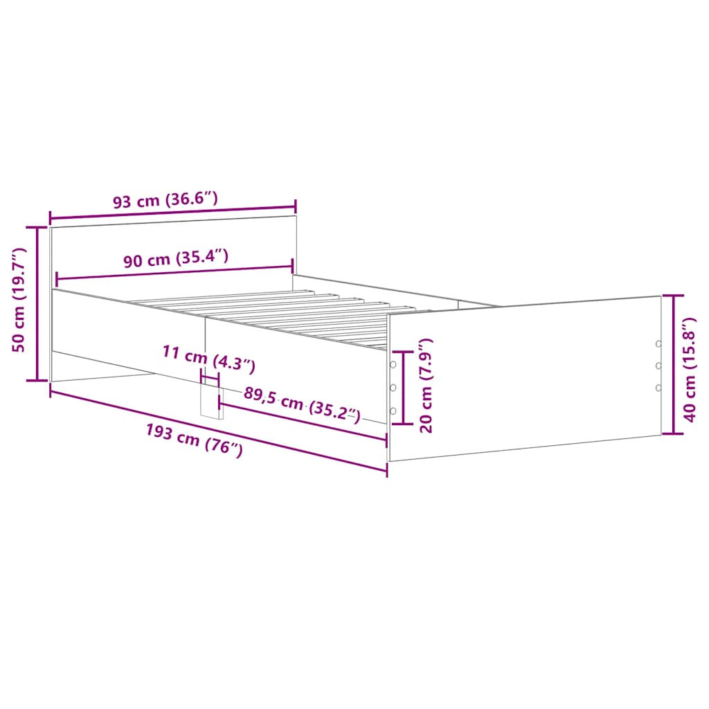 Bedframe zonder matras hout gerookt eikenkleurig 90x190 cm