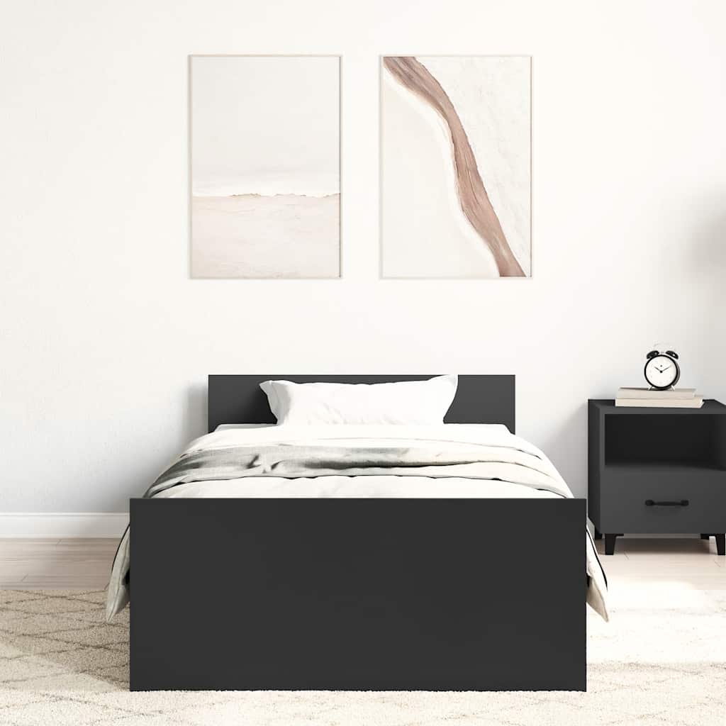 Bedframe bewerkt hout zwart 75x190 cm
