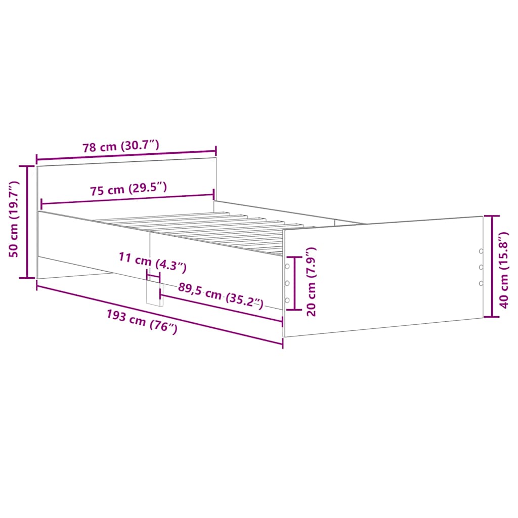 Bedframe bewerkt hout zwart 75x190 cm