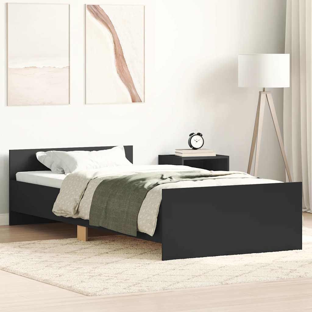 Bedframe bewerkt hout zwart 75x190 cm