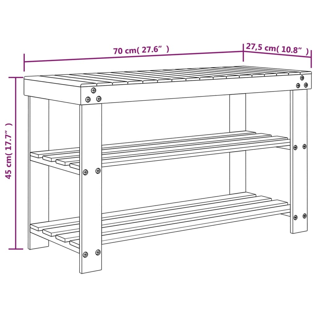 Schoenenrek 3-laags 70x27,5x45 cm bamboe - AllerleiShop