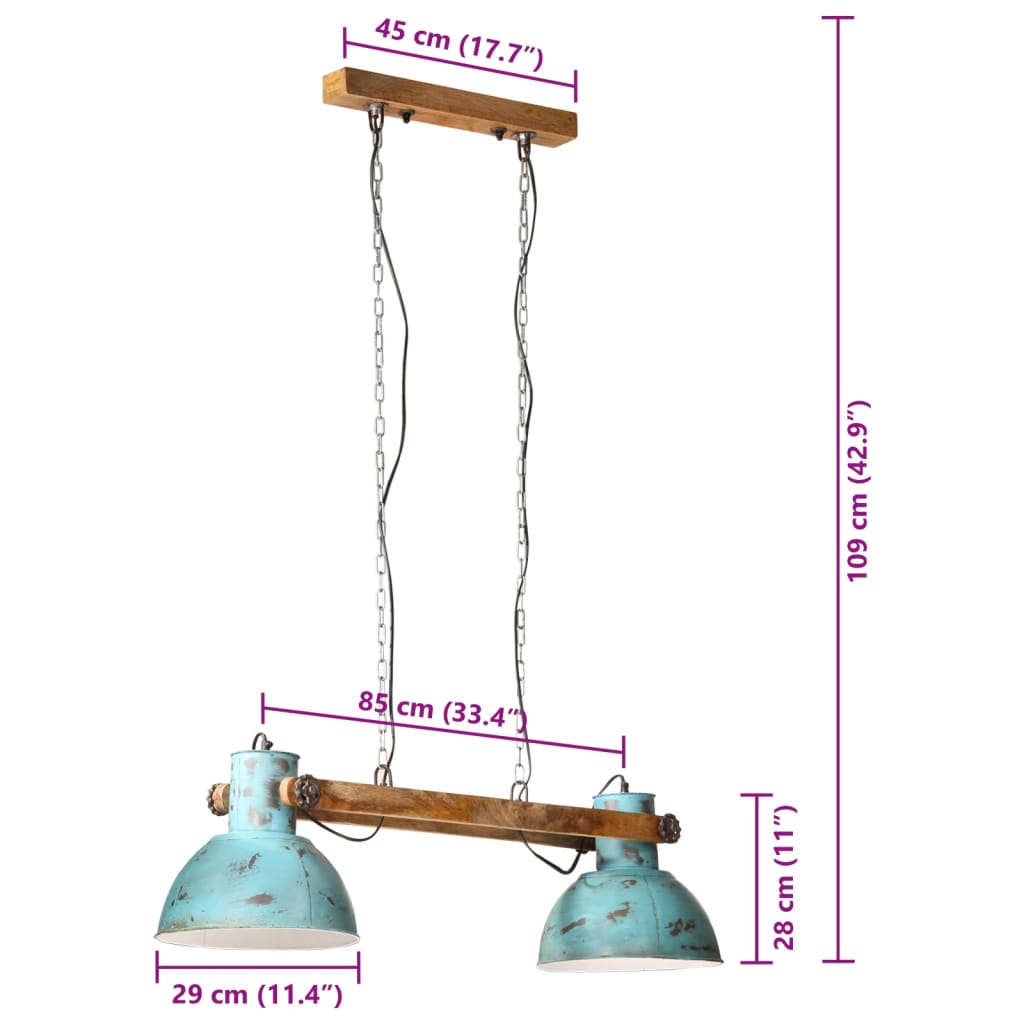 Hanglamp 25 W E27 85x28x109 cm verweerd blauw