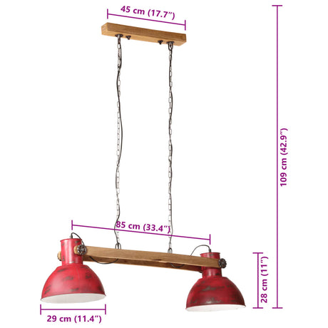 Hanglamp 25 W E27 85x28x109 cm verweerd rood - AllerleiShop