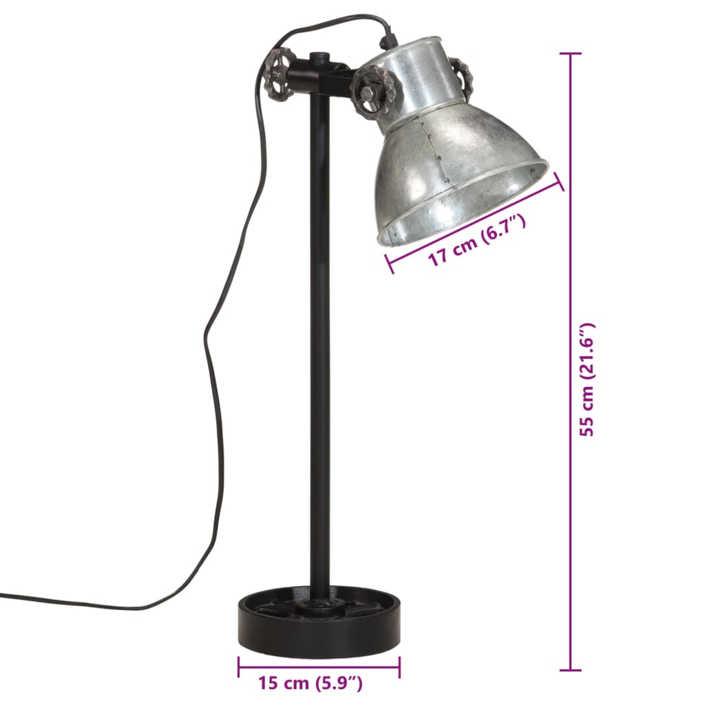 Bureaulamp 25 W E27 15x15x55 cm vintage zilverkleurig - AllerleiShop