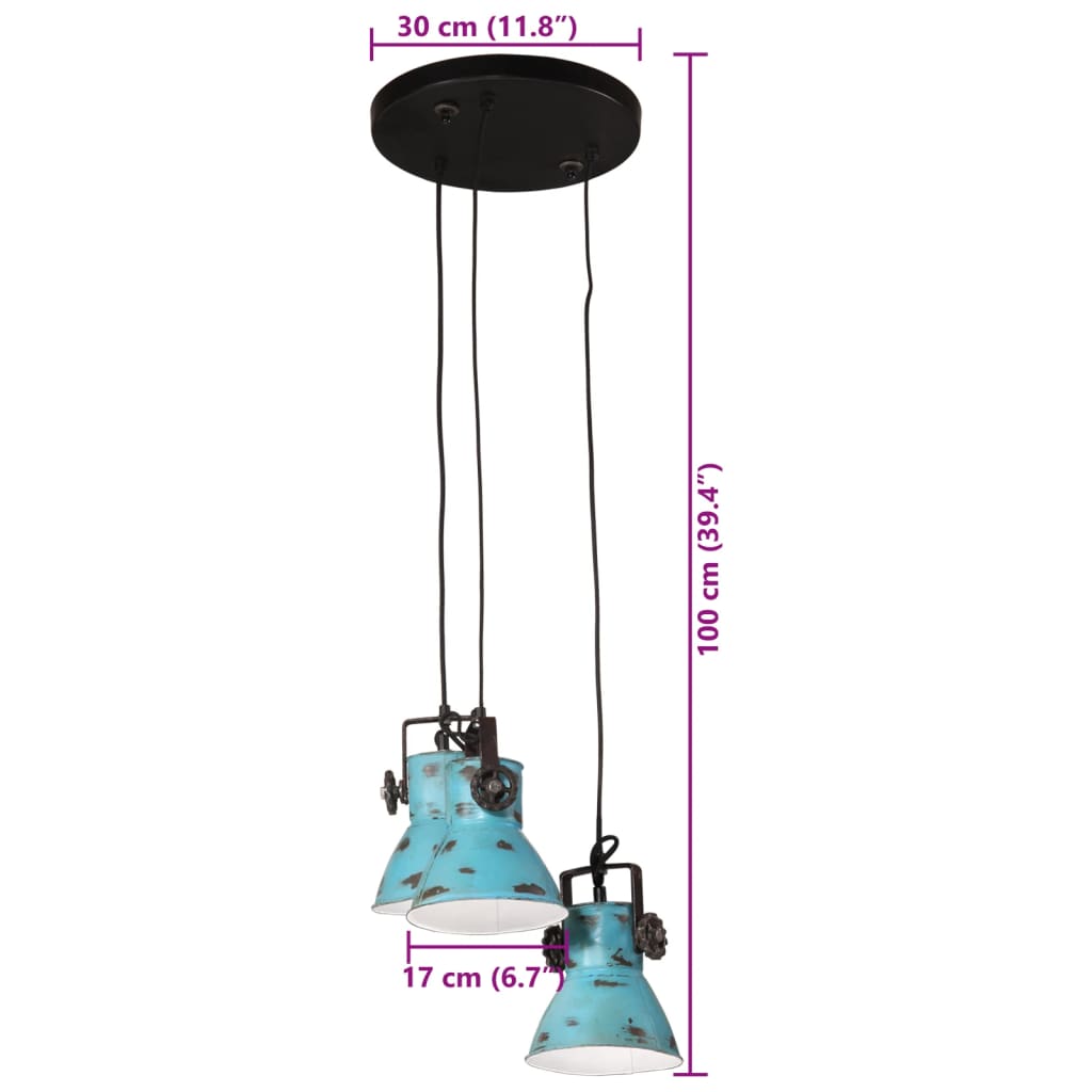 Hanglamp 25 W E27 30x30x100 cm verweerd blauw - AllerleiShop